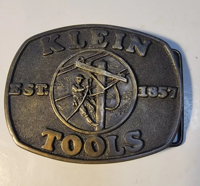 Vintage Klein Tools 125th Year Brass Belt Buckle First Edition Lineman Spec Cast Vintage Klein Tools 125th Year Brass Belt Buckle First Edition Lineman Spec Cast