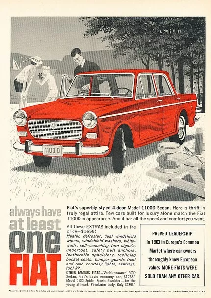 1964 Fiat 1100D Sedan 1100 Original Advertisement Print Art Car Ad PE41