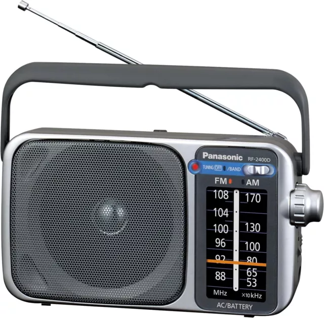 Panasonic RF-2400D AM/FM Portable Radio | Battery Operated Analog Radio | Silver