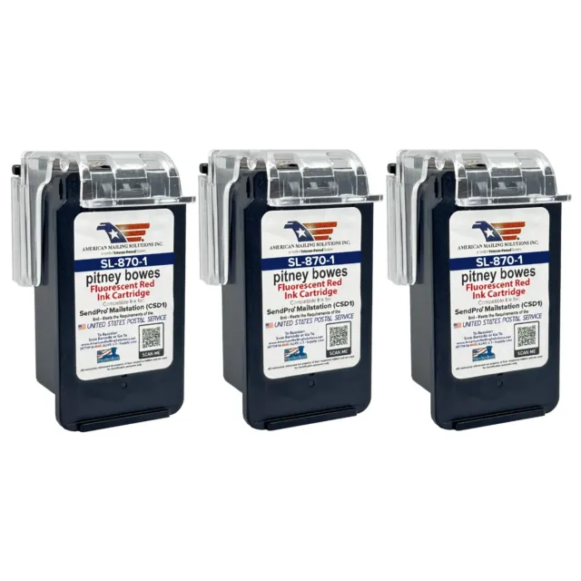 3-Pack | Pitney Bowes SL-870-1 Red Ink Cartridge for SendPro Mailstation