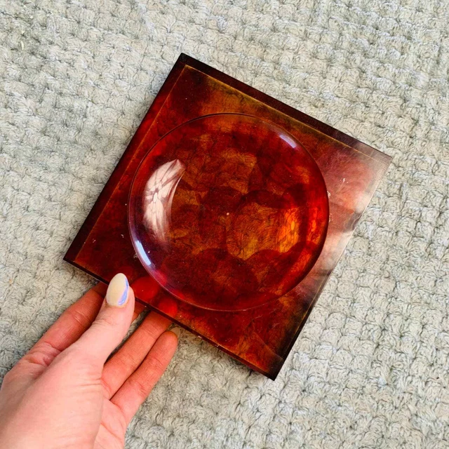 clear amber chunky modern plastic retro vintage square ash tray