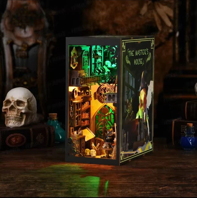 Magic Book Nook Kit con bacchetta a distanza, puzzle in legno 3D, kit di libri in miniatura per casa delle bambole, decorazione creativa per libri per adulti e adolescenti