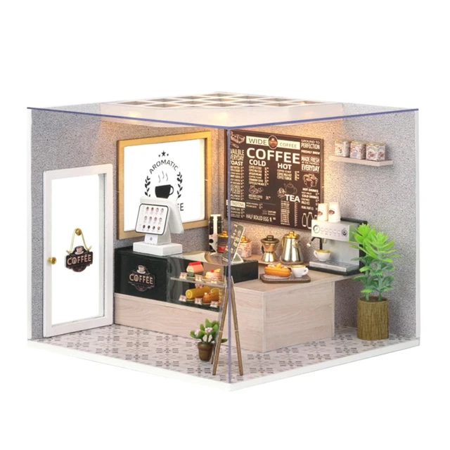 Kit Casa In Miniatura Fai Da Te 3D In Legno Con Luci LED – Modello Caffetteria Per Adulti