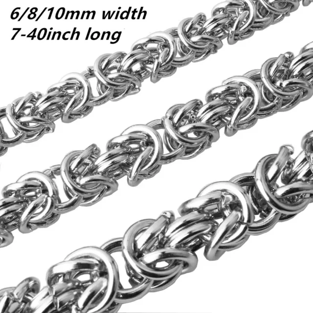 6/8/10mm Mens Chain Silver Tone Link Byzantine Stainless Steel Necklace Bracelet