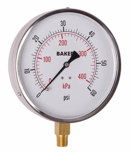 Baker 421AVND-60 Pressure Gauge, 0 to 60 psi