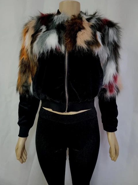 SHEIN Trendy Furry Velvet XS black Bomber Women's Jacket #W4