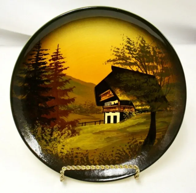Majolica Hand Painted Plate - Farm House in Mountain - Made in Germany - Vintage