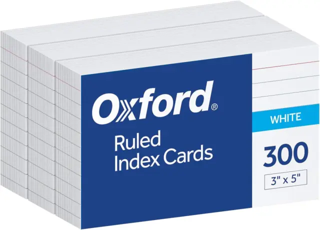 Ruled Index Cards, 3" X 5", White, Lined Index Flashcards, 300 per Pack (10022)