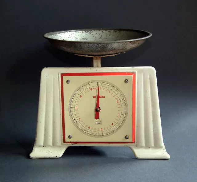 Um1935: stiltypische Art Deko Küchenwaage EFFEM Metall bis 10 kg m. orig. Teller