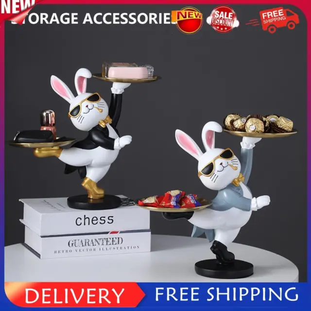 Resin Bunny Statue Tray Storage Ornament Animal Model Home Decor for Living Room