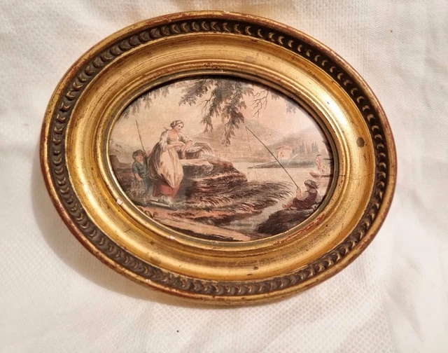 Cadre Photo Ovale Ancien Bois Doré Style Italien Romantique 51x38 Cm