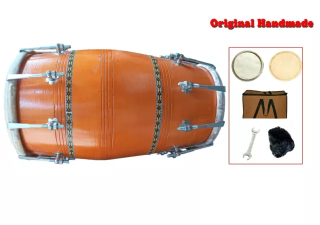 Indian Dholak Handmade Folk Musical Instrument Nut & Bolt Dholaki  Orange, Cover