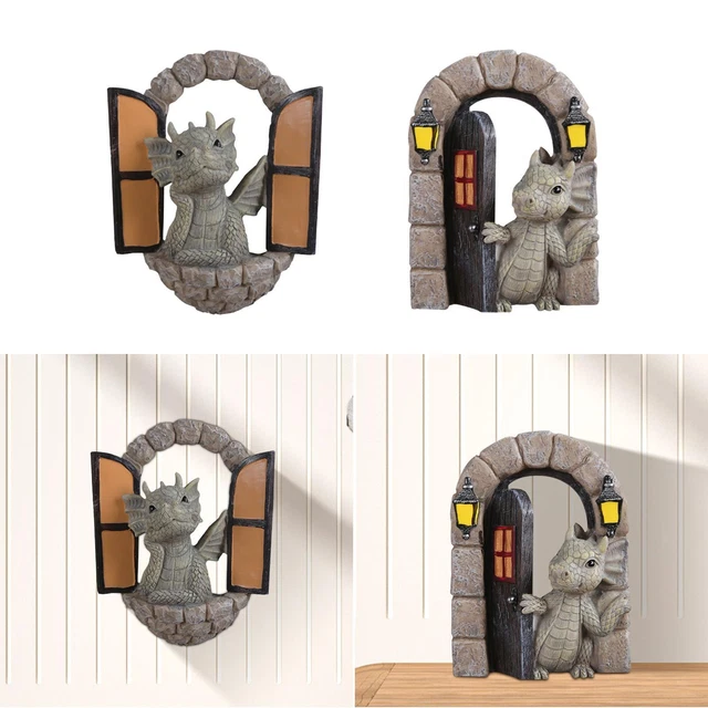 NAVESO Drachen Figuren Garten Deko - Niedliche Dinosaurier Statue 13x10x9cm | Harz Figuren Für Halloween