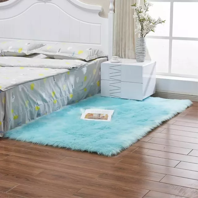 De Luxe Bleu Peau de Mouton Poilue Tapis - Doux Et Peluche