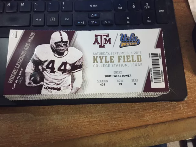 2016 Texas A&M Aggies Vs Ucla Bruins College Football Ticket Stub 9/3 Crow