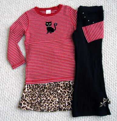 Gymboree 3Pc Top Skirt Pants Kitty Leopard Matching Outfit Set Girls Size 4 NWOT
