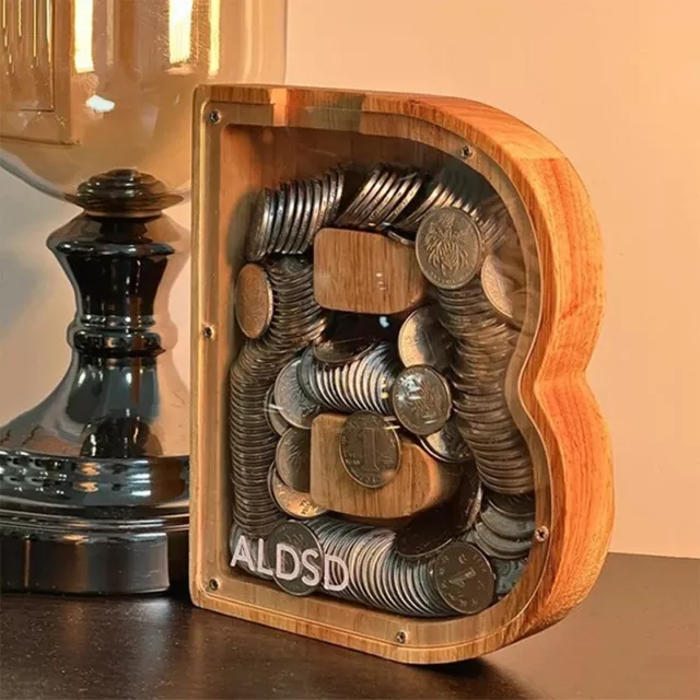 Holz Sparschwein Spardose Moneybox Sparbüchse Geschenk + DIY Aufkleber Sparbox