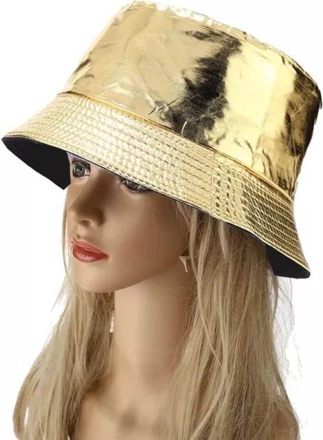 Joylife IHAUIUE Metallic Bucket Hat Trendy Fisherman Unisex Reversible Pack Gold 2