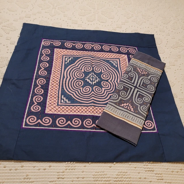 Hmong Folk Art Textiles Mixed Set Of 2 1 Pillow Cover & 1 Table Scarf Handmade