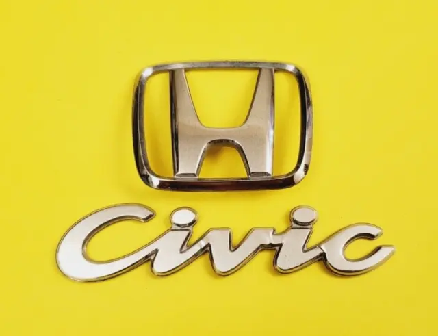 92 93 94 95 Honda Civic Sedan Rear Trunk Lid Emblem Set Chrome Silver Oem #A43