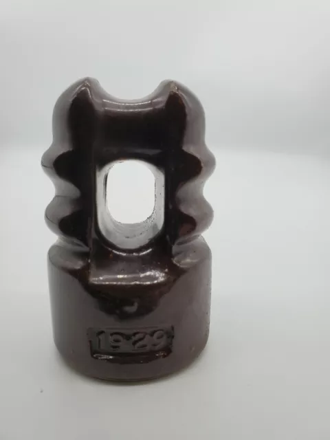 Vintage 3" Brown Porcelain Insulator - PP - 1929