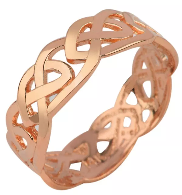 Fine 10k Rose Gold Celtic Trinity Knot Band Eternity Ring for Women, Made in USA