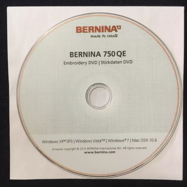DVD de bordado Bernina genuino - para máquina de bordado Bernina 750 QE ARTE Y EXP