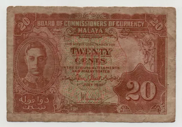 Malaya 20 Cents 1941 Pick 9 A Look Scans