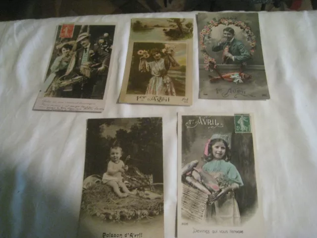 LOT de 5 CPA  "1er AVRIL" Années 1900 à 1920 (4)  Premier Avril Poisson d'Avril