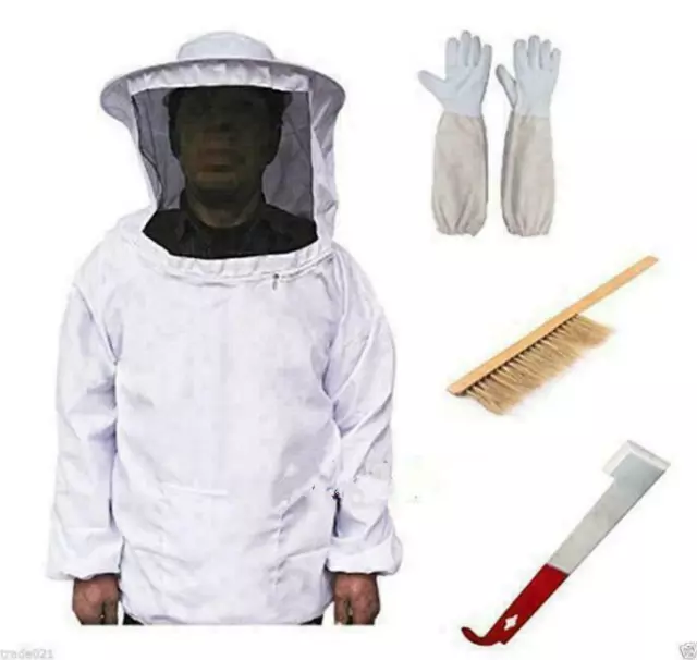 Beekeeping Suit Bee Honey Keeping Equipment Gloves Hive Brush Hook Veil Set Q