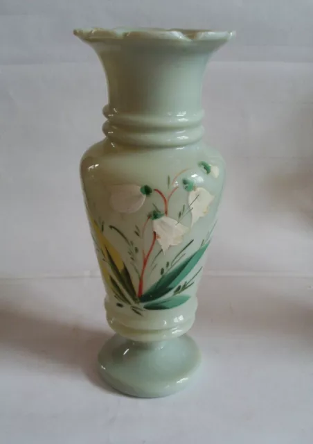 Vase, Biedermeier, Alabasterglas  u. Blumendekor
