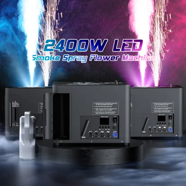 U`King 2400W RGB LED Smoke & Spark Machine Fogger for DJ Wedding Wireless Remote