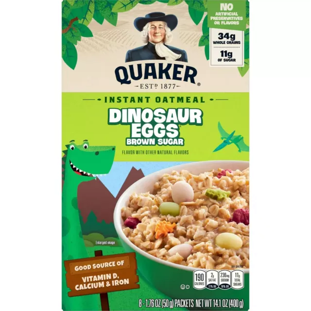 Quaker Instant Oatmeal Dinosaur Eggs Brown Sugar 8x50g (400g) 13/12/2024