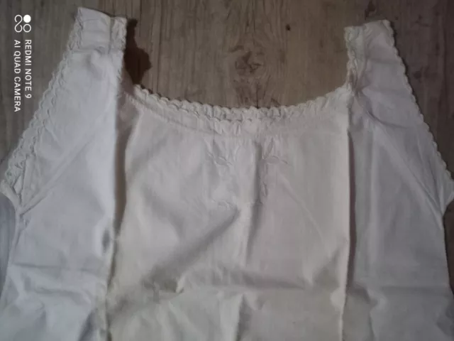 ancienne chemise en Lin Blanc écru cousue et brodée main grande taille