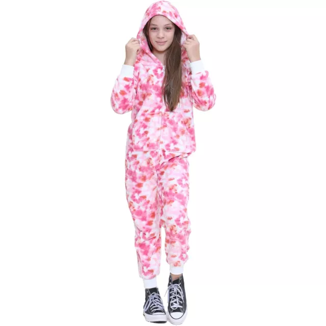 Kids Fleece A2Z Onesie One Piece Jumpsuit Tie Dye Pink Pyjamas Gift For Girls