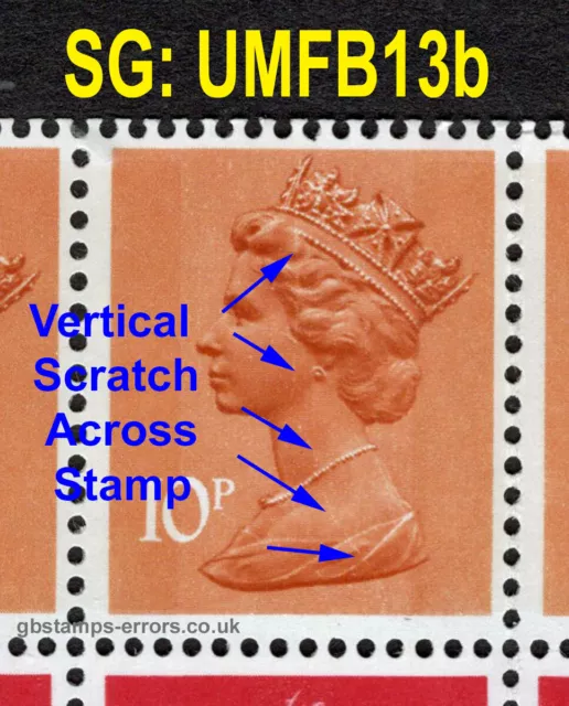 GB Error: R1S7 Vertical Scratch SG: UMFB13b FX2 £1.80 Xmas 1979 -yz4530