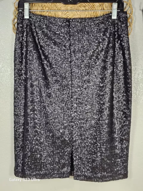 Halogen Black Full Sequin MIDI Lined Skirt Women’s Size 4 2