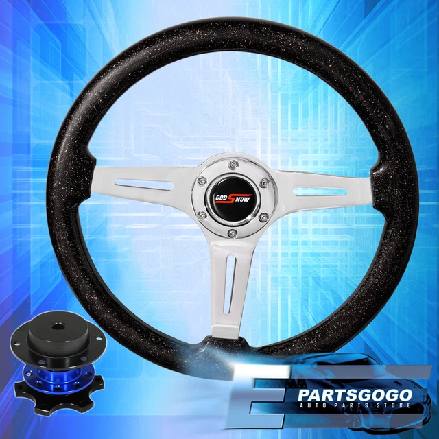 Metallic Black Deep Dish Steering Wheel + Blue Competition Style Quick Release