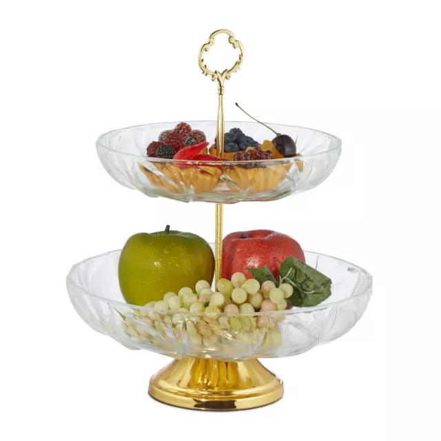 ALZATINA DOLCI 2 piani vetro piatti tondi vintage alzata porta frutta oro  EUR 29,95 - PicClick IT