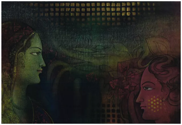 Radha Krishna Pintura En Lienzo Hecho Religioso Al Óleo Para Decoración de Pared