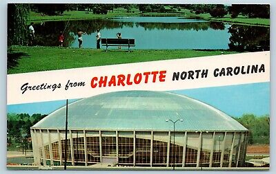 Postcard NC Banner Dual View Greetings From Charlotte North Carolina Vintage P4