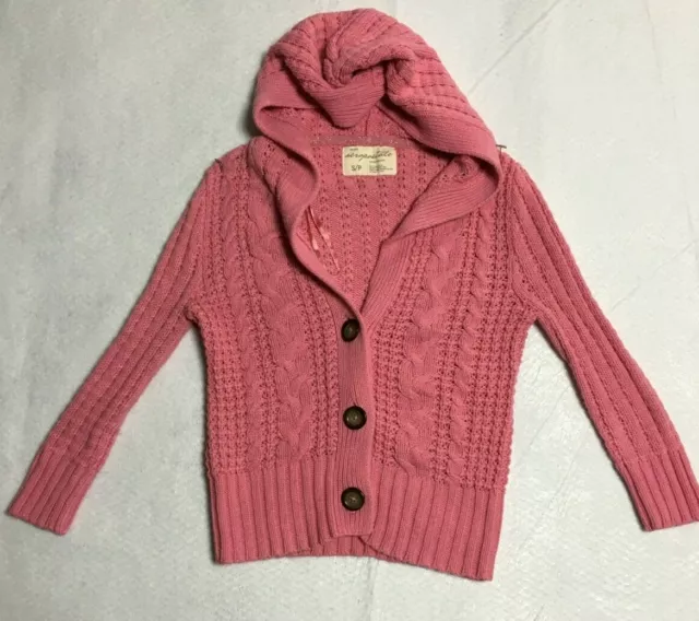 Aeropostale Kids Pink Ribbed Cable Knit Long Sleeve Button Up Hoodie S/P