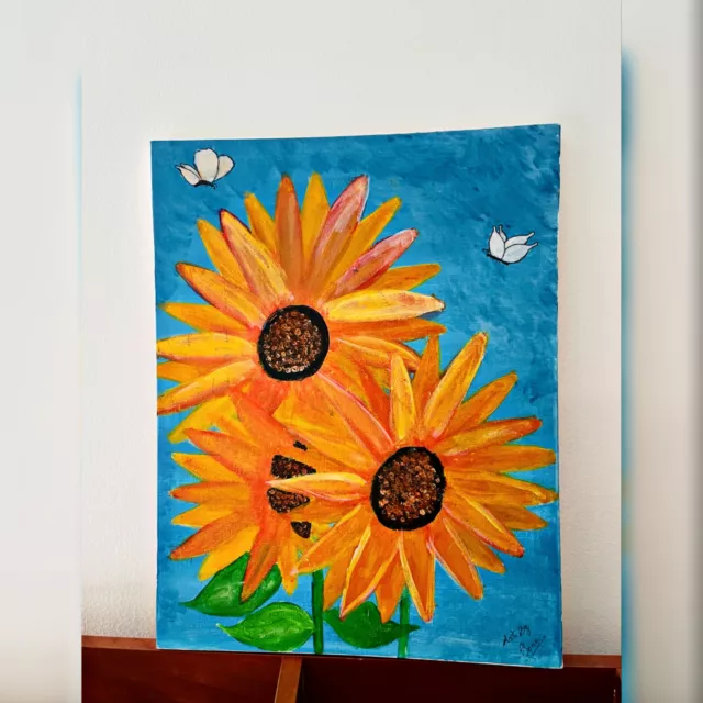 Hand Painted Sunflower Canvas Art Home Decor Framed Wall Art Oil Painting
