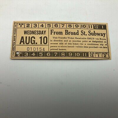 Circa 1911 Philadelphia Rapid Transit Subway Ticket Transfer Antique Vtg   M6
