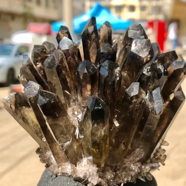 563g  New Find Black Phantom Quartz Crystal Cluster Mineral Specimen Healing