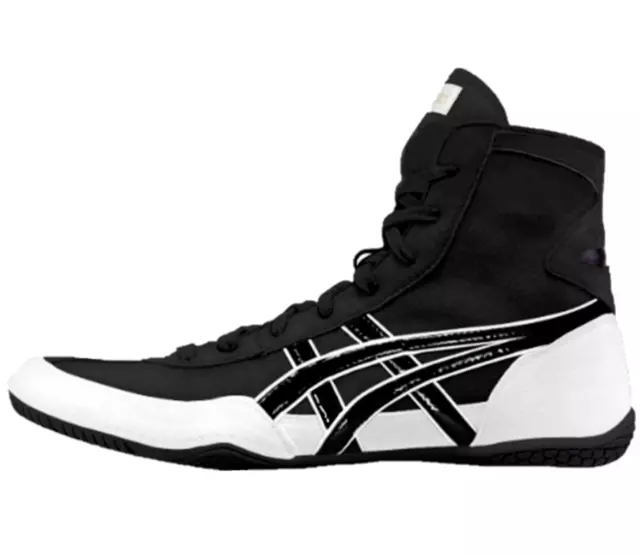 Black and white clearance asics wrestling shoes
