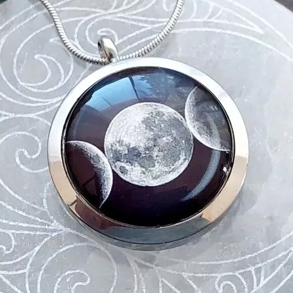 Moon Phases Locket Pendant, Urn Necklace For Ashes Jewelry, Memorial, Cremation