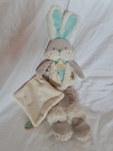Lapin pantin amande Lapin de sucre blanc bleu 30cm DC3487 Doudou et Compagnie
