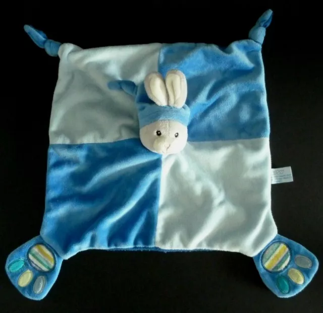 *. Doudou Gipsy Plat Lapin Bleu Gris Blanc Empreintes Carre - Excellent Etat
