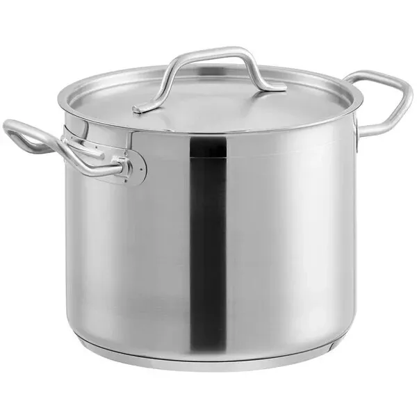 Heavy Duty Stainless Steel Stock Pot Aluminum Clad Bottom Cover Commercial 8 Qt.